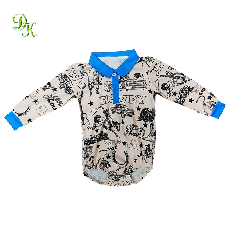 Custom design sublimation printed fish baby rompers summer long sleeve button romper onesies fish wear