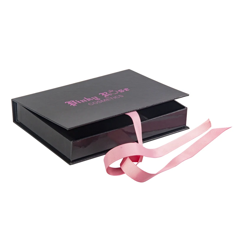 
Custom Luxury Black Paper Collapsible Book Style Logo Pink Printed Rigid Cardboard Closure Flap Gift Magnetic Box Packaging 