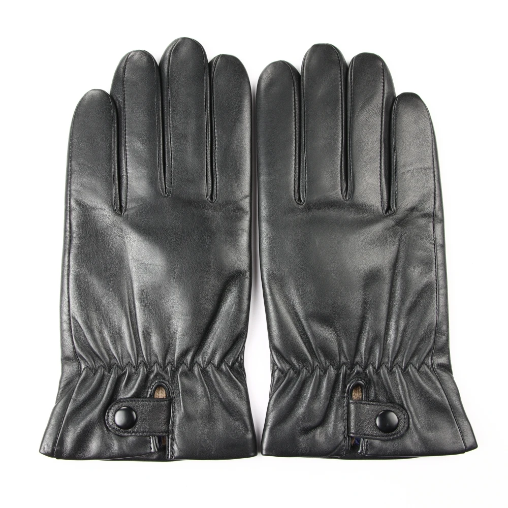 Черные модные мужские кожаные перчатки с шерстяной подкладкой