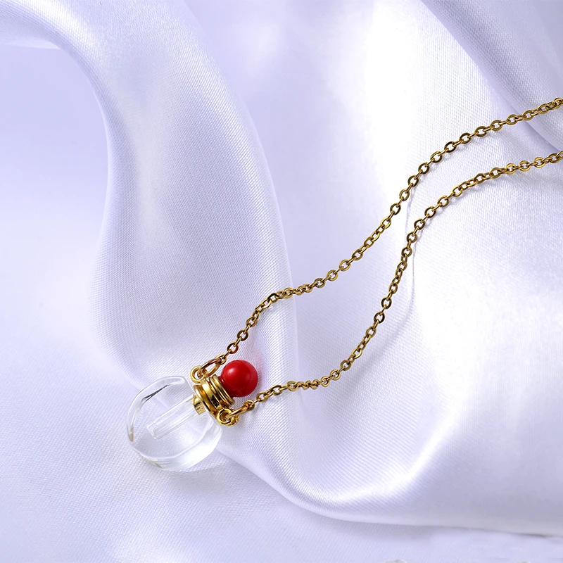 Perfume bottle pendants stainless steel chain gold plated necklace women jewelry