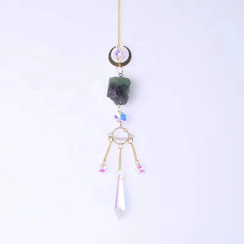 Crystal Ornaments Sun Catcher Natural Crystal Agate Stone DIY Custom Home Decorate Window Garden Chain Charms Pendant