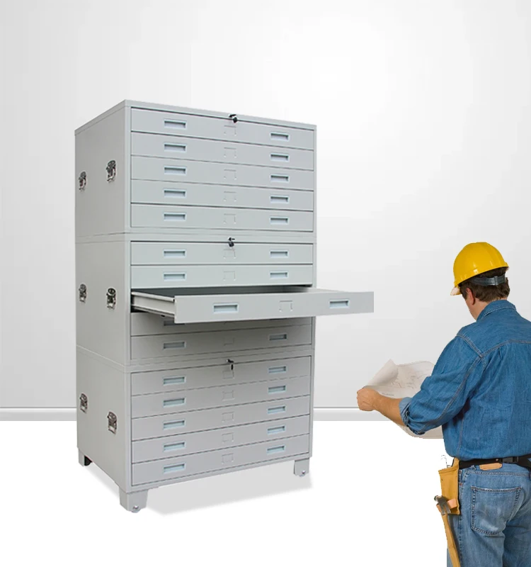 Assembled Metal Lockable Drawer Flat File Map Drawing Storage Cabinet
