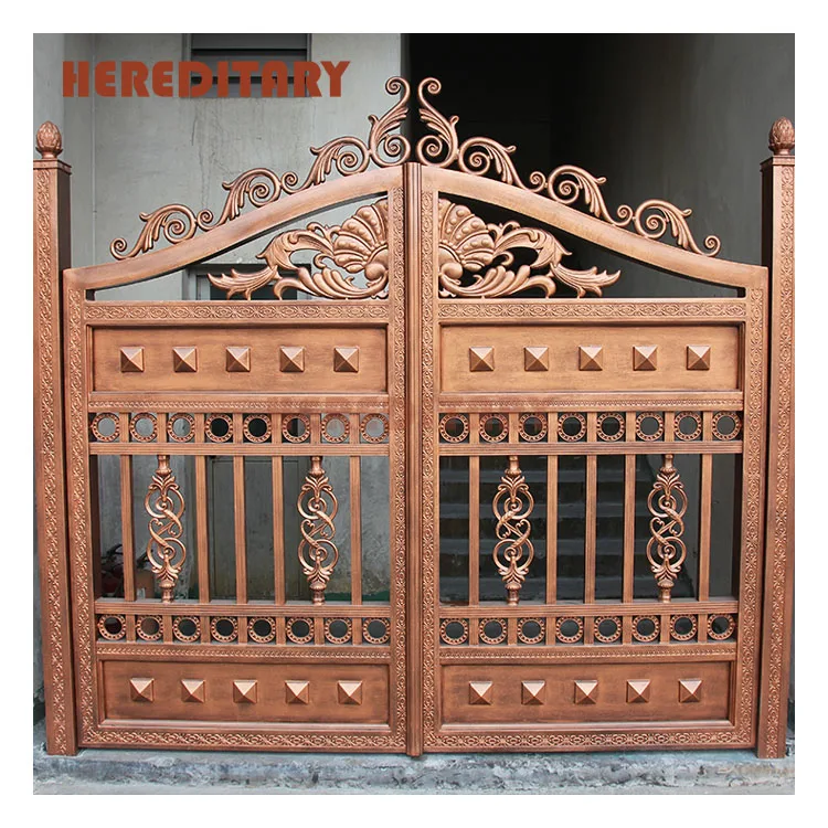 Powder spraying brown courtyard aluminum fence gate metal outdoor gate design