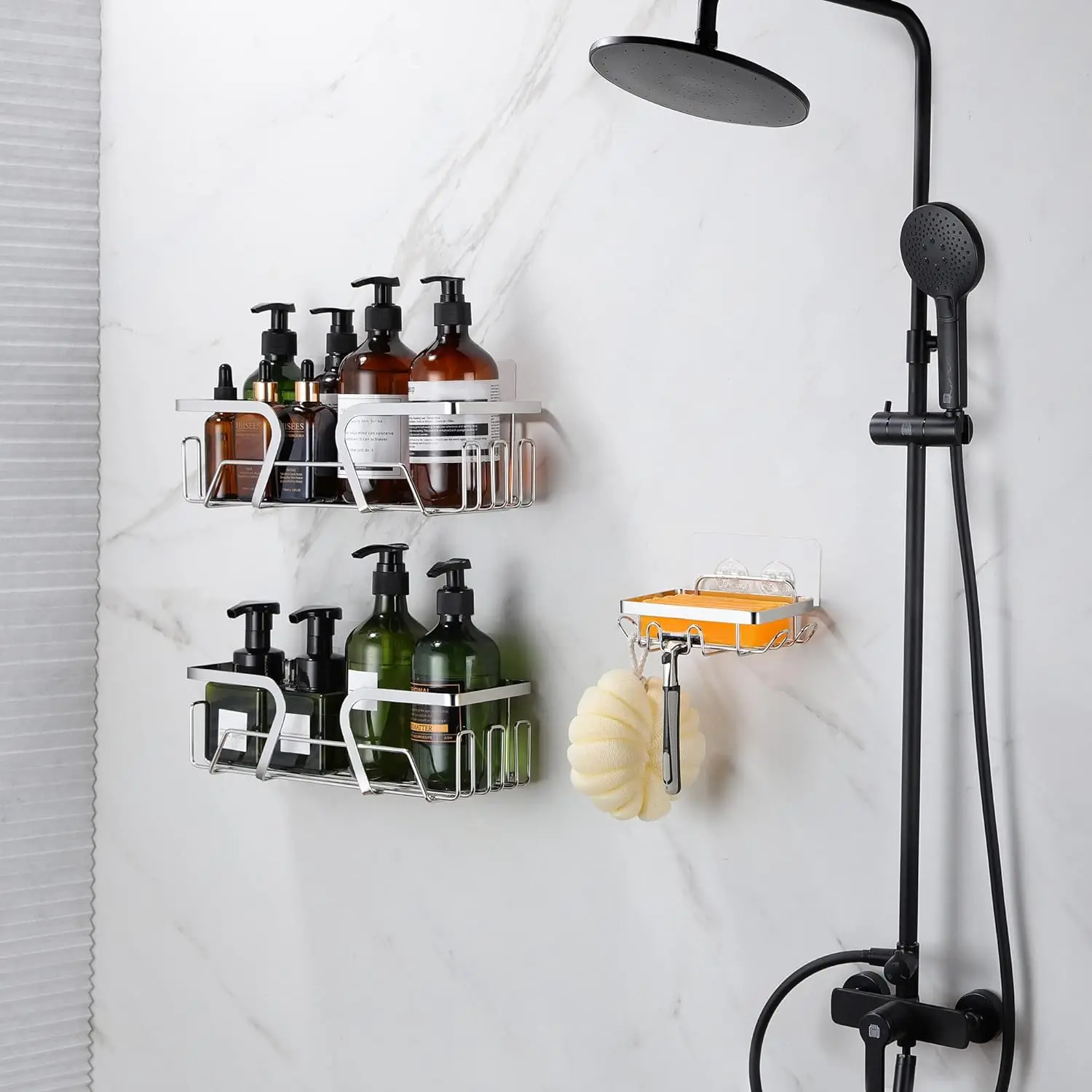 Stainless Steel No Drilling Adhesive Bathroom Shelf Shower Basket Soap Dish With Shower Accessories