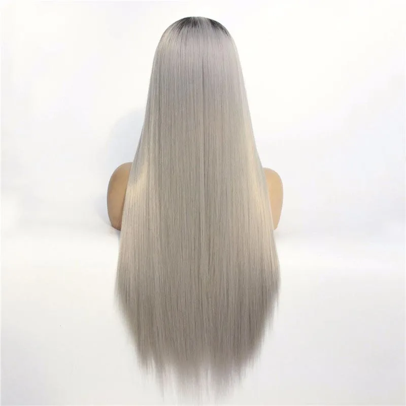 European and American mid-length straight curly hair COS gray gradient anime wig female chemical fiber headgear synthetic wig