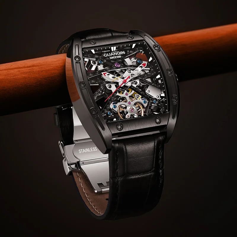 
GUANQIN Skeleton mechanical Movement Men Stainless Steel Luxury Automatic designer watches 
