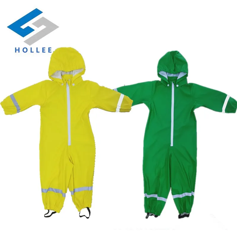 Children Waterproof PU Rain Pants Baby Boys Girls Overalls Pants Fashion Kids Overalls with hi-vis reflective tape