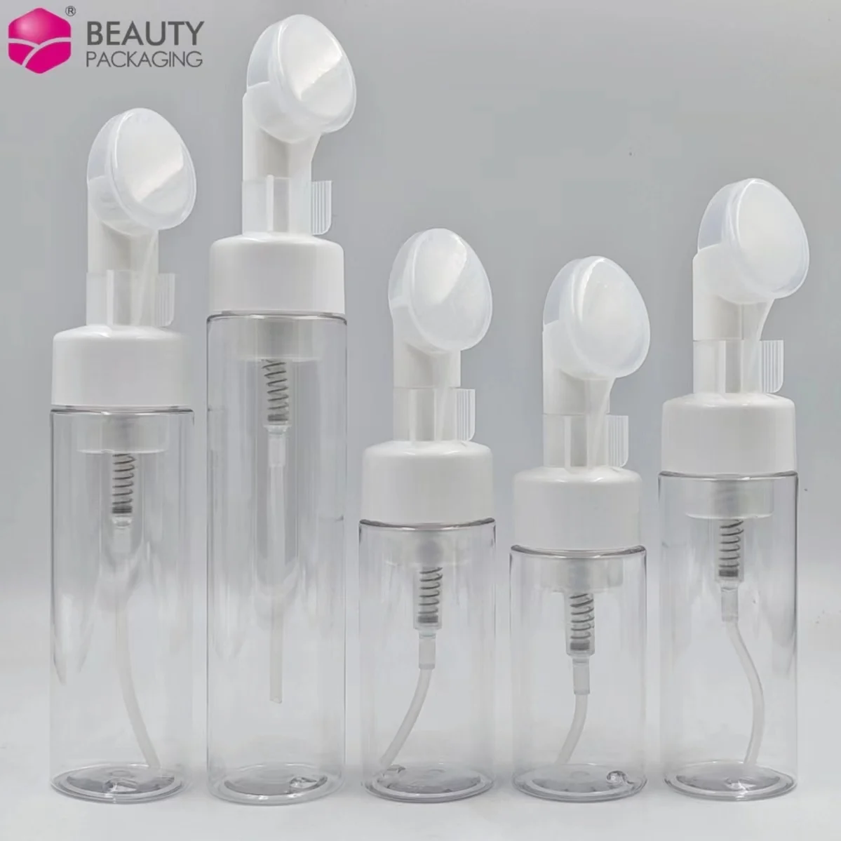 Skin Soft Touch Body Cleanser Face Wash Massage Pet Plastic Foaming Bottles with Silicone Brush Lotion Pump