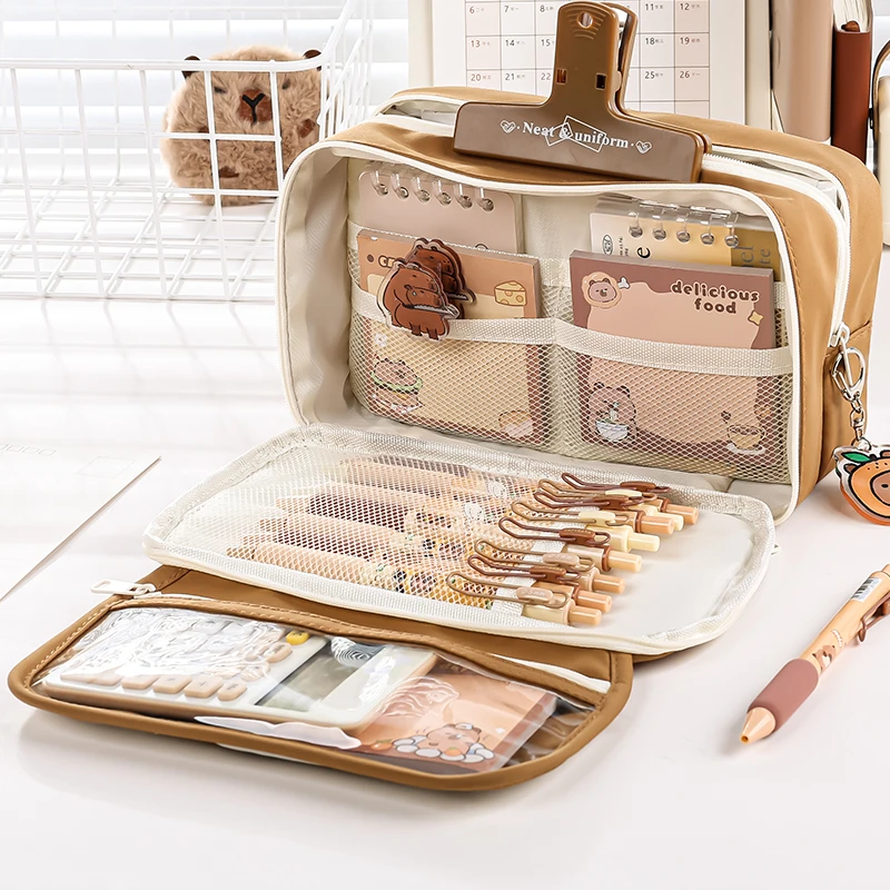 cute nine layers ultra- large capacity  pen bags containers with a  transparent partition bag  women cosmetics holder  pouch