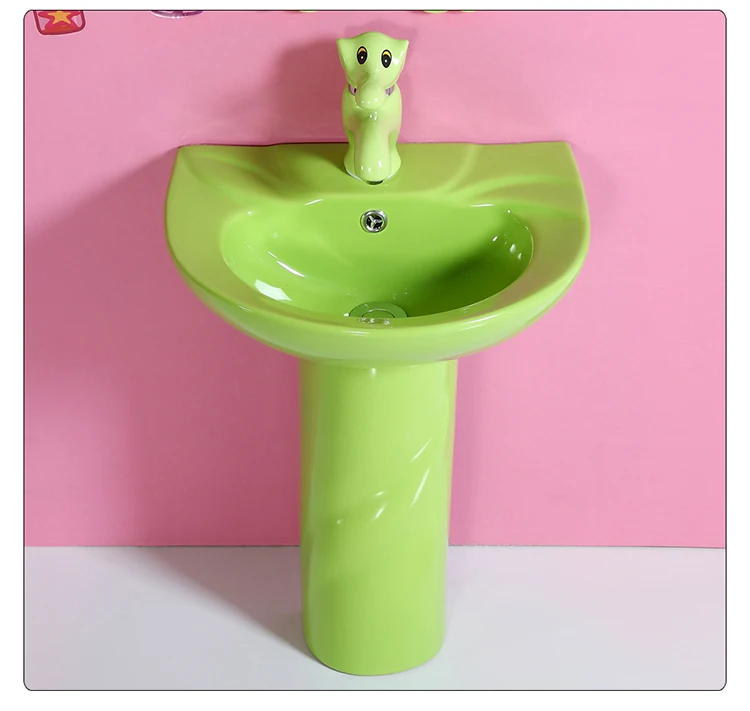 KD-K001PB Fancy Colored Floor Mounted Salon Basin Hair Wash for Chaozhou Green Color Glazed Ceramic Children Pedestal Basin