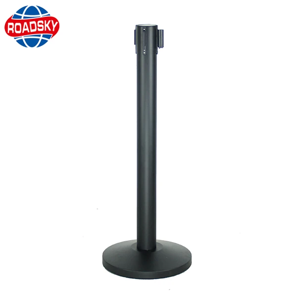 black queue stanchion retractable belt post parking barrier post