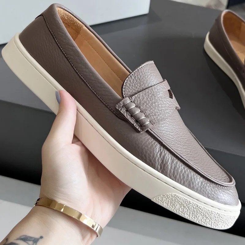 custom logo luxury classic genuine leather slip on walking style casual formal office career loafers shoes men