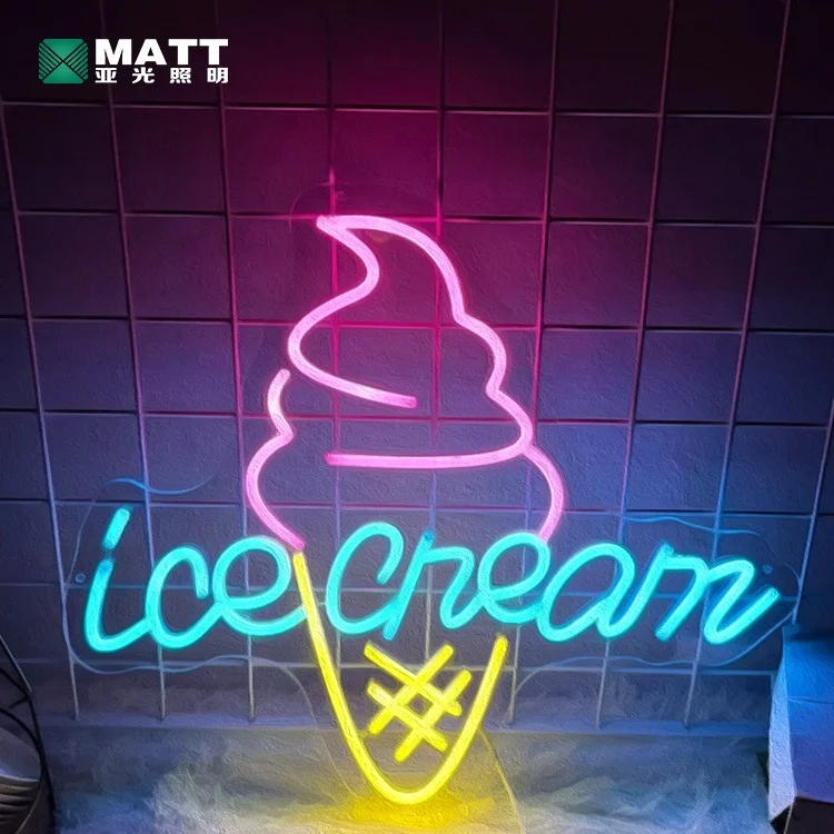 Matt Dropshipping High Quality Ice Cream Neon Sign Food Led Neon Light Sign for Dessert Shop Restaurant Wall Decor