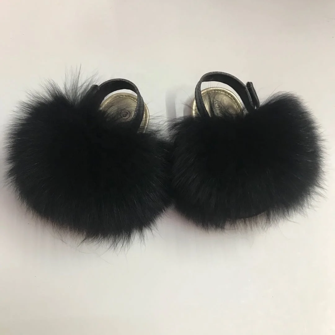 Fox fur slides vendors true fox fur slides for women fox fur slippers kids color