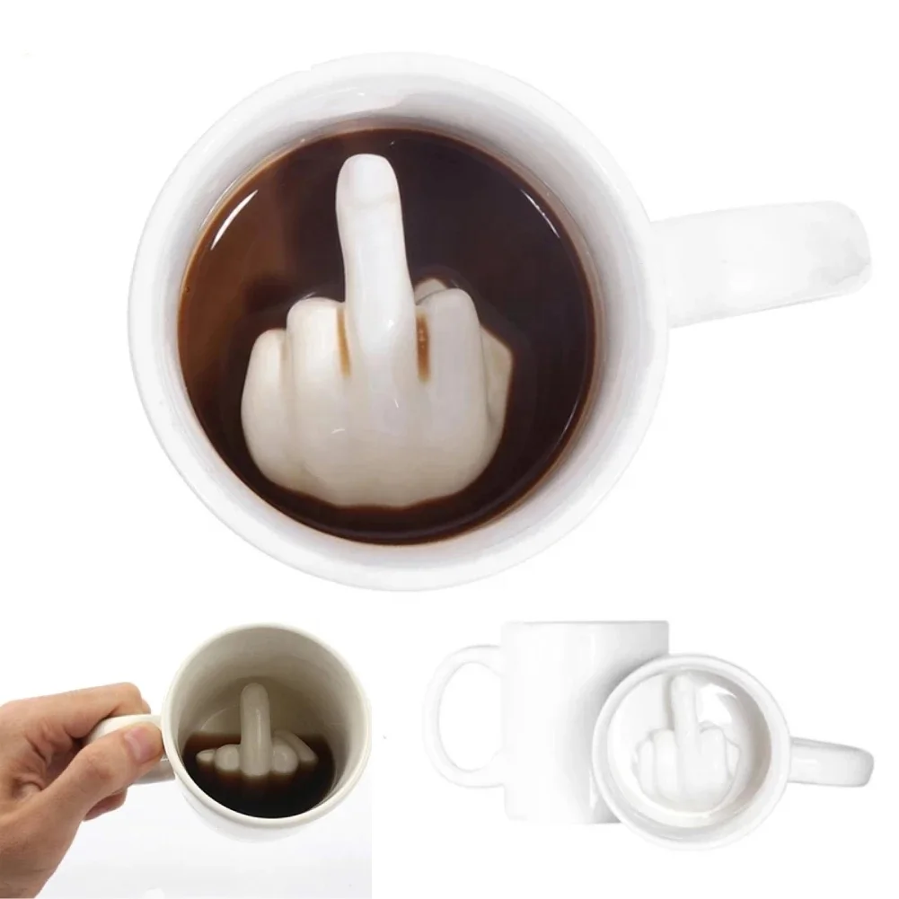 Funny Style White Middle Finger mug Creative Design Mixing Coffee Milk Cup Drinkware Ceramic Mugs 300ml Capacity Water Cup