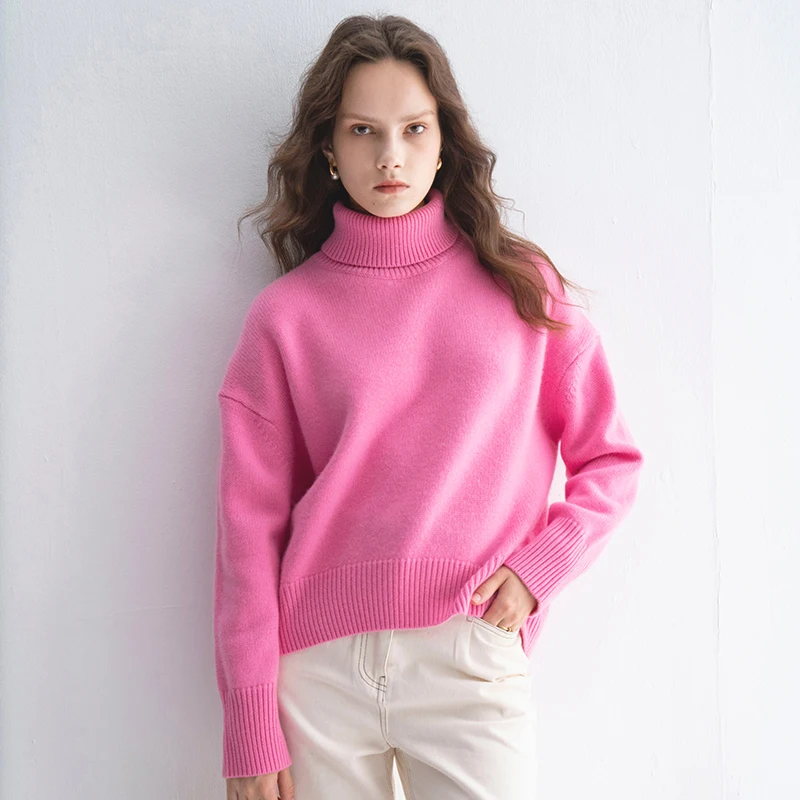 Mongolian high neck knitted sweater tops for women turtle neck jersey women wool cashmere 100% sweater