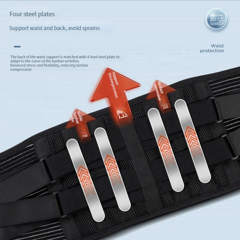 2024 EVA pads Back Brace with 6 Stays Working Safety Breathable Lumbar Back Belt Anti-skid Lumbar Support Adult OEM Zipper Bag