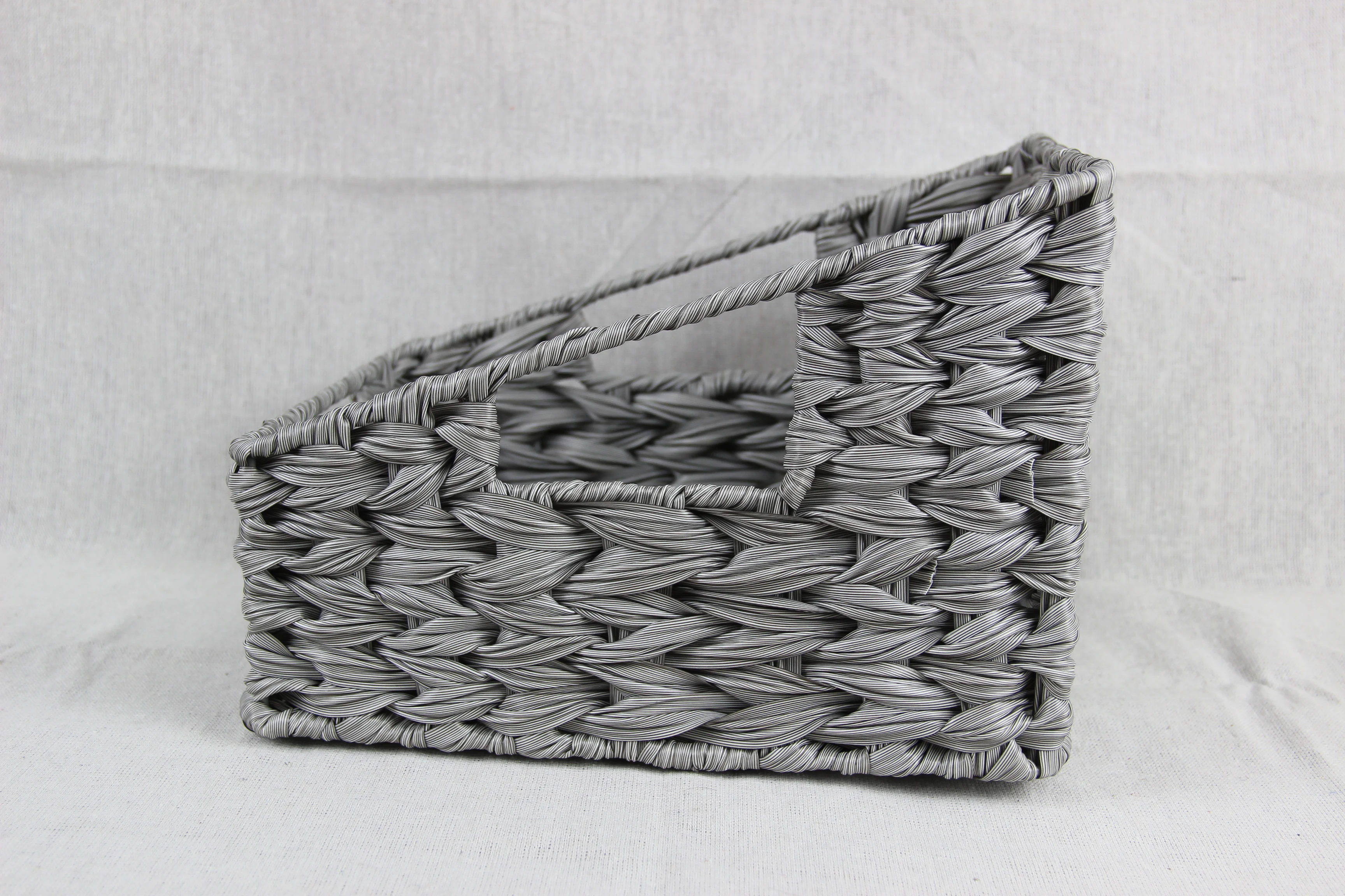 Professional Factory Grey Trapezoid Woven Plastic And Wire Basket For Home Storage