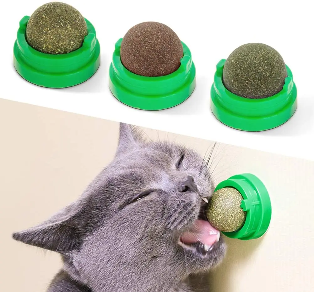 Catnip Balls Edible Kitty Toys Cat Wall Treats Safe Healthy Kitten Chew Teeth Cleaning Dental Cat Toy