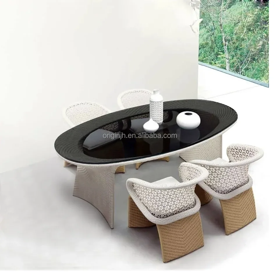 Modern outdoor patio dinning set 5-piece garden rattan chair and table set