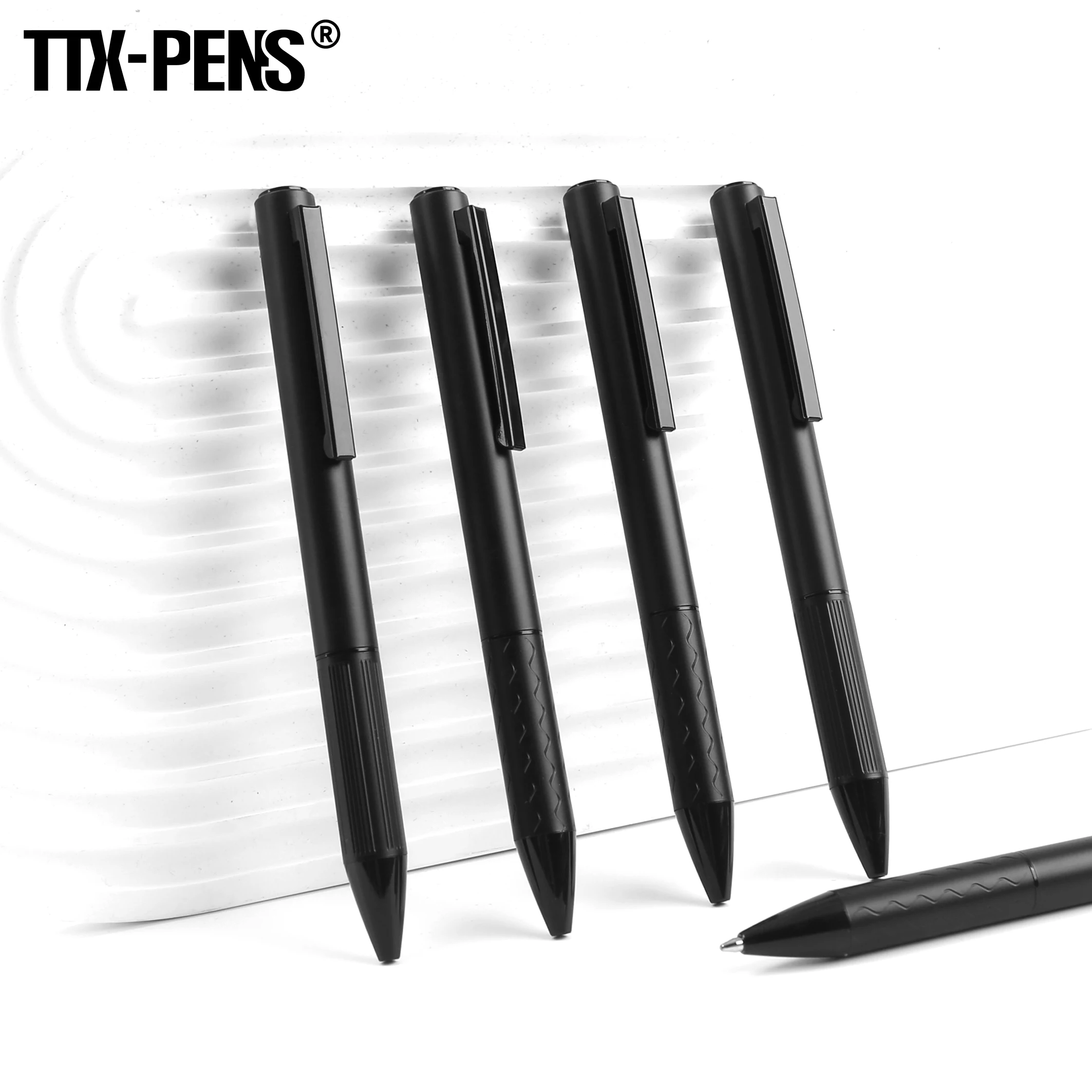 TTX Black Thick Matte Metal Grit Blast Custom Logo Printing Steel Ball Pen For Business Gift