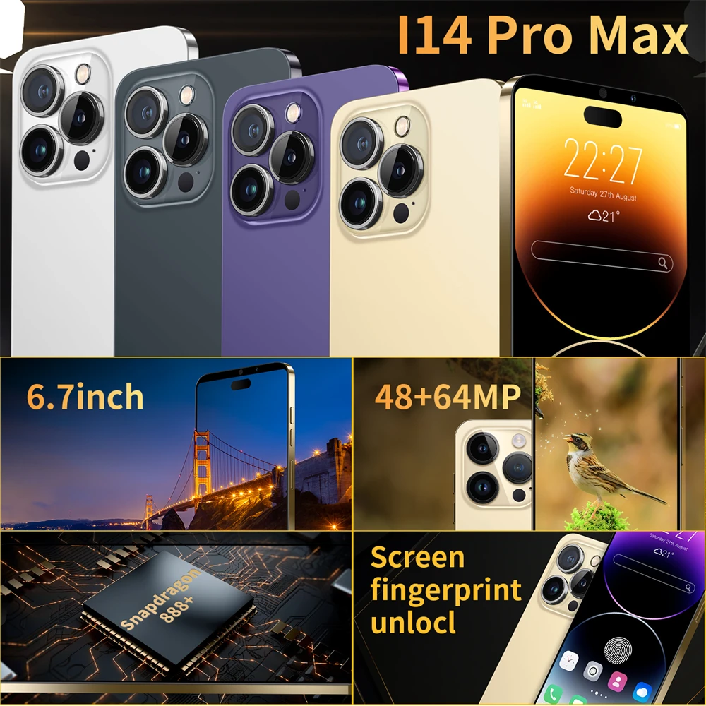 Best Price Phone I 14 Pro Max Android Smartphones 6.7 Inch 8Gb+256Gb 10 Core 5g Let Cellphones With 3 Camera Mobile Phones