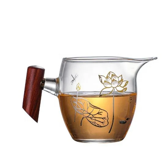 Japanese-style wooden handle thickened heat-resistant tea glass fair cup tea distributor tea set