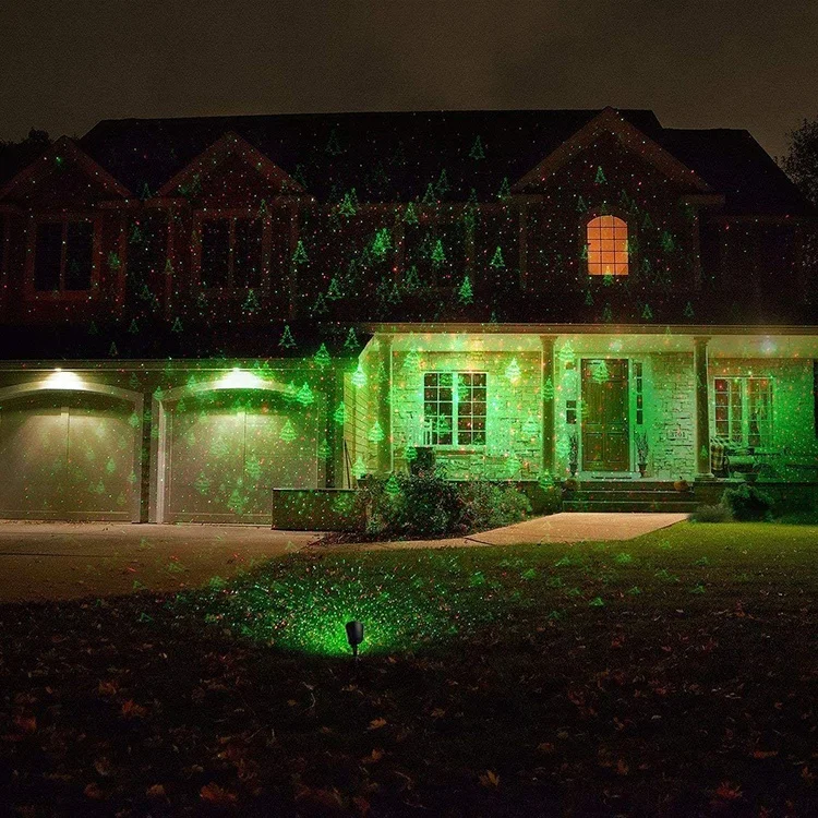 
Outdoor Waterproof Night Sensor Red Star and Green Christmas Tree Stars Shower Laser Light Projector 