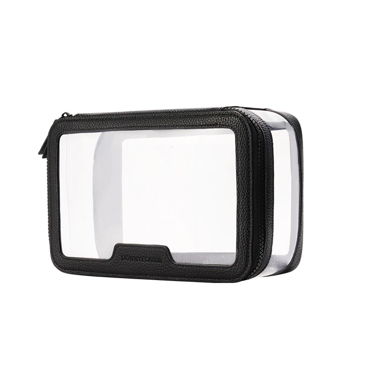 Rownyeon Clear Makeup Case Toiletry Bag Travel Makeup Train Case Portable Cosmetic Organizer Transparent Bag Black White Pink