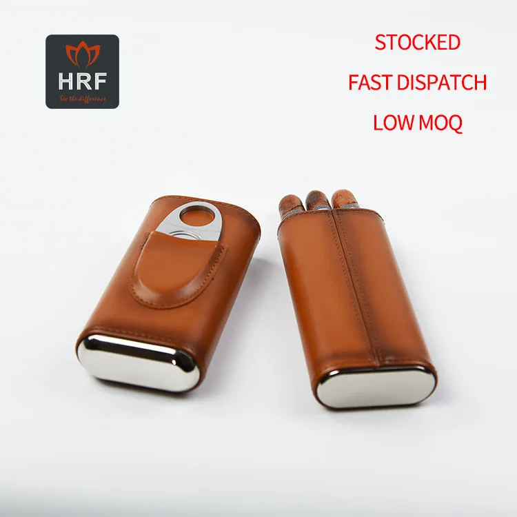 Factory wholesale 3 fingers pu genuine plastic carbon fiber cigar holder travel humidor leatch cigar case