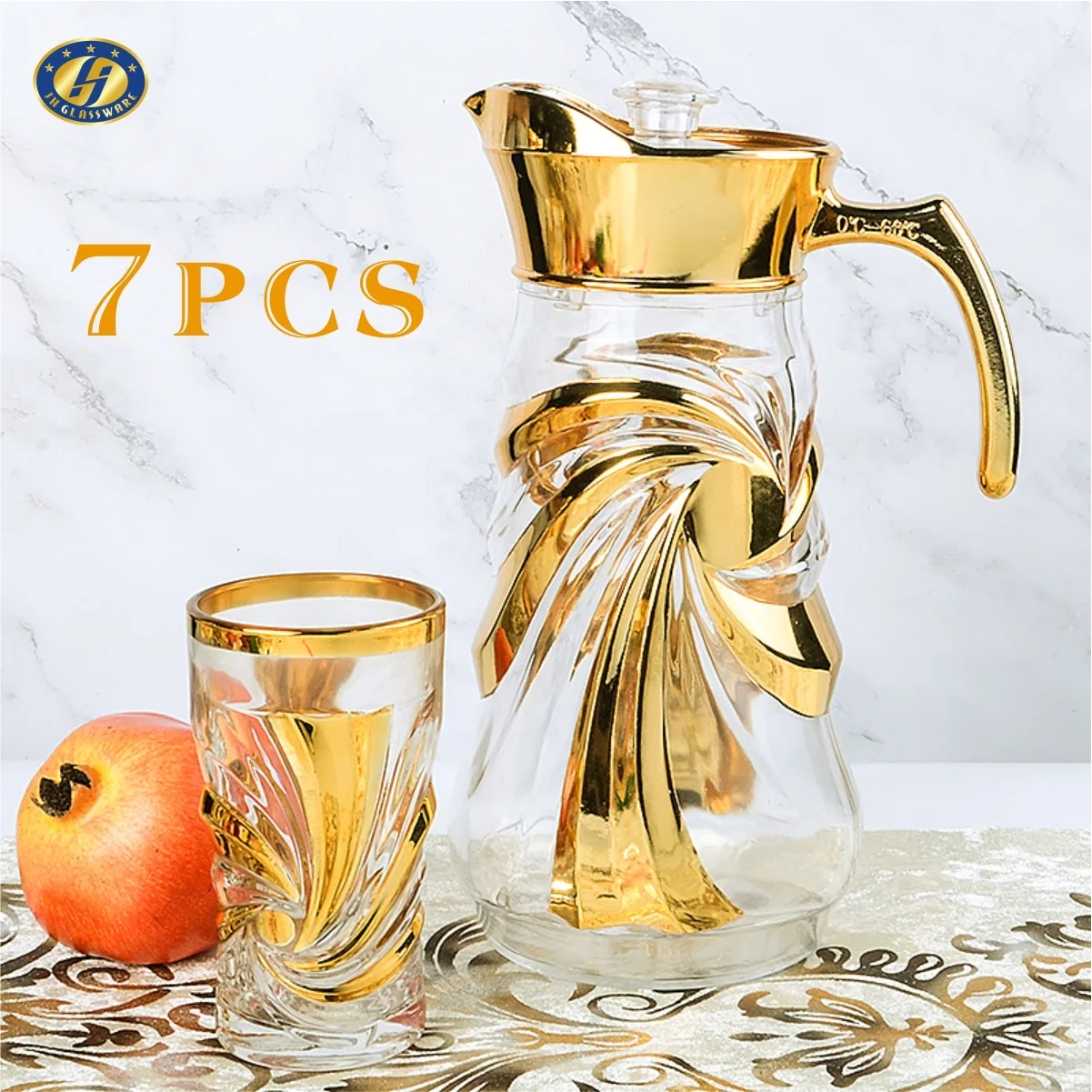 
7OZ Tumbler+1.4L Jug Shell Design 7PCS Golden Water Jug Drinking Set 