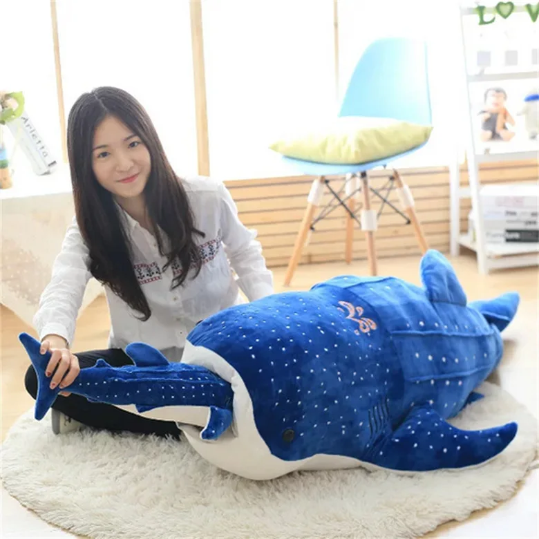 Simulation marine animal toys blue whale shark plush toy rag doll hand warmer pillow