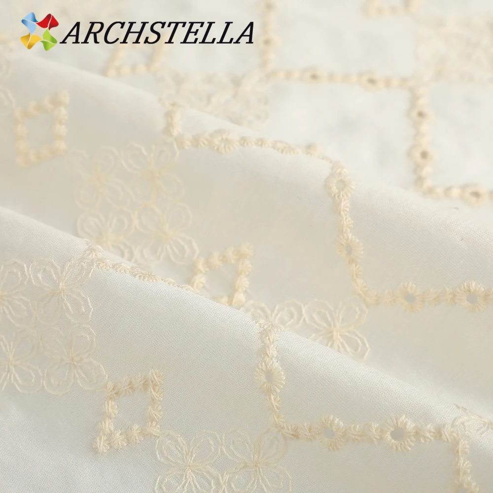 ARCHSTELLA Sweet Country Style Hollow White Beige Floral 100% Tencel Water Soluble Cotton thread Embroidered Lace Fabric