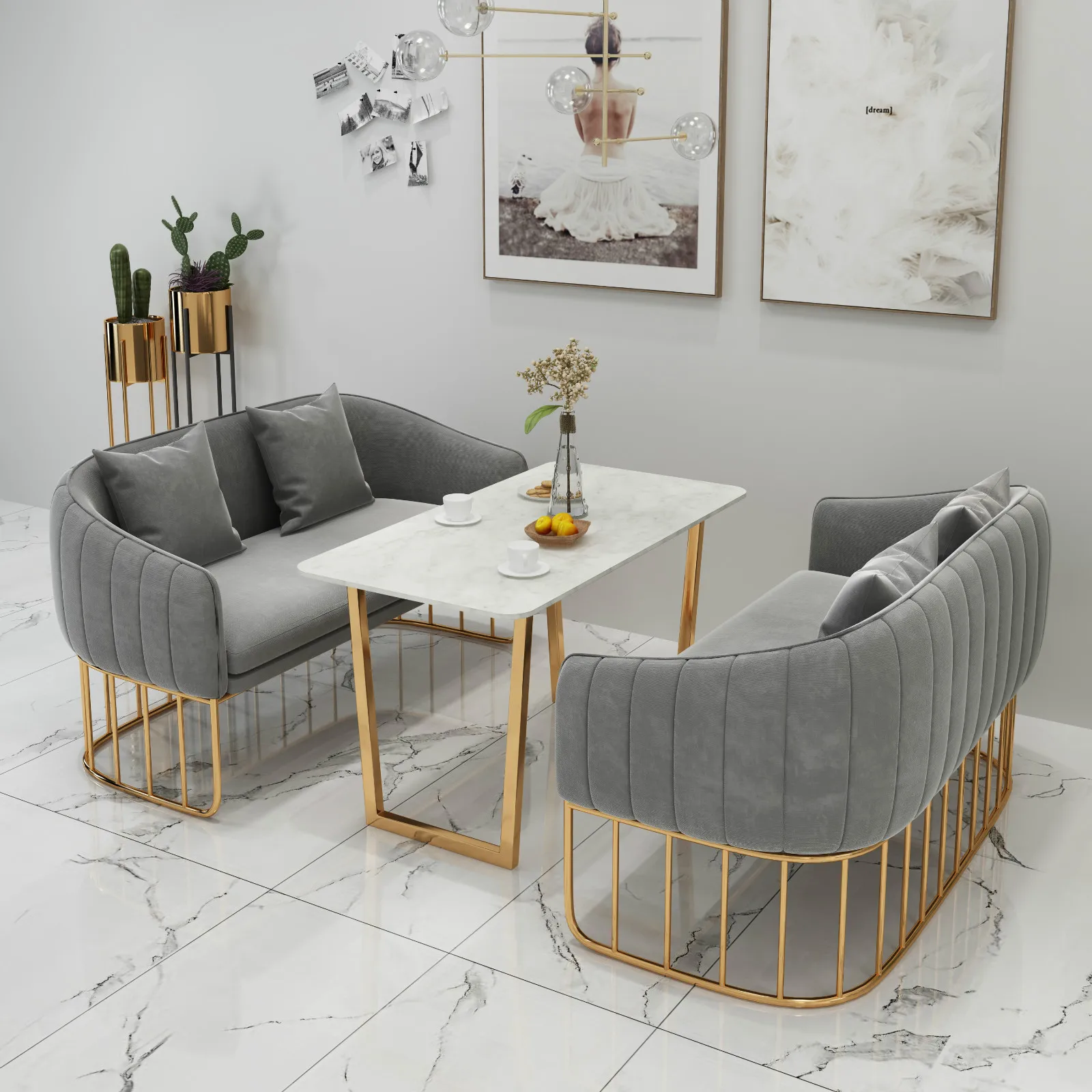 Combination Web Celebrity Business Rest Area Dessert Shop Coffee Shop Tea Shop Desk And Chair sofa Chair