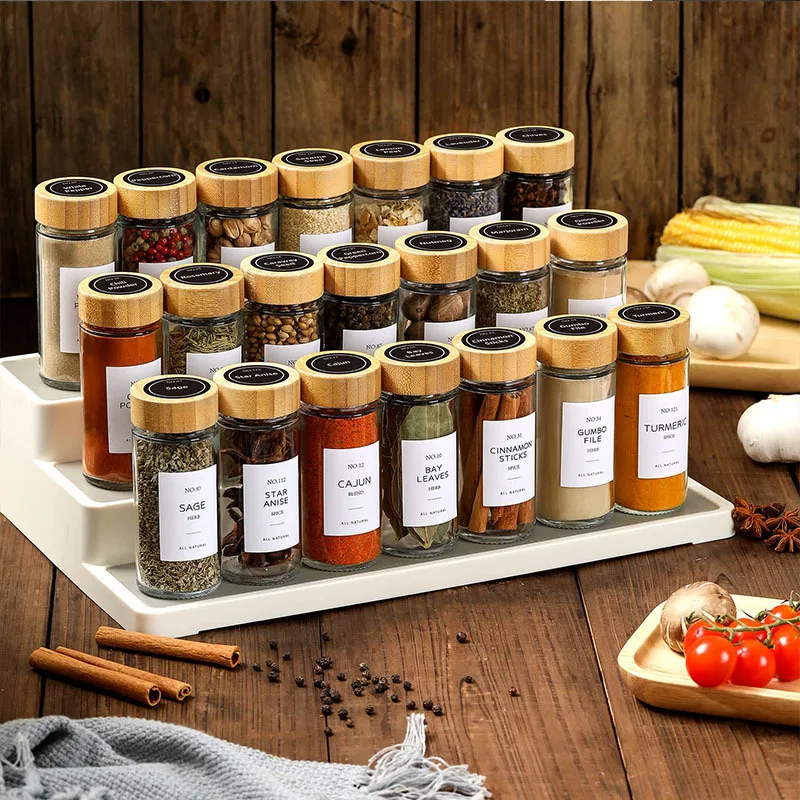 Bamboo Wood Lid Glass Storage Bottles for Spice 4oz 120ml Kitchen Spice Jars 12pcs 24pcs 36pcs Spice Jars Set With Labels