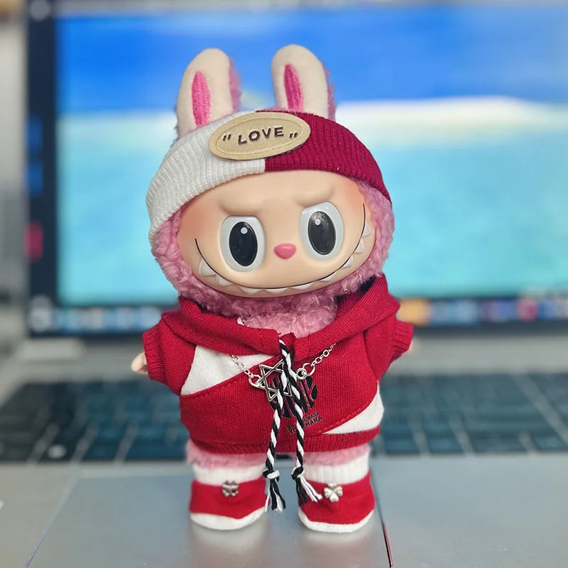 2270 17cm Pendant Keychain Replacement Doll Dinosaur One-piece Cute Dress Outfit Clothes Only Labubu