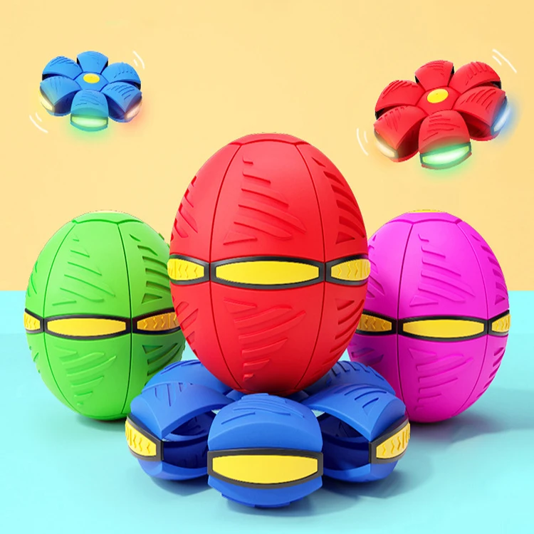 Creative Outdoor Kids Toy Interactive Deformation Bouncing Flat Throw Disc Ball Flying Saucer Ball LED UFO Magic Ball Toy
