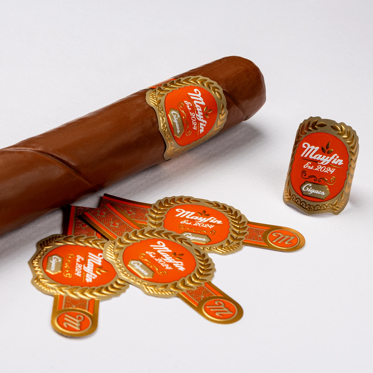 Custom Art Paper Printing Personalized Non Glue Paper Cigar Band Ring Label Hot Stamping Gold Foil Embossed Cigar Bands