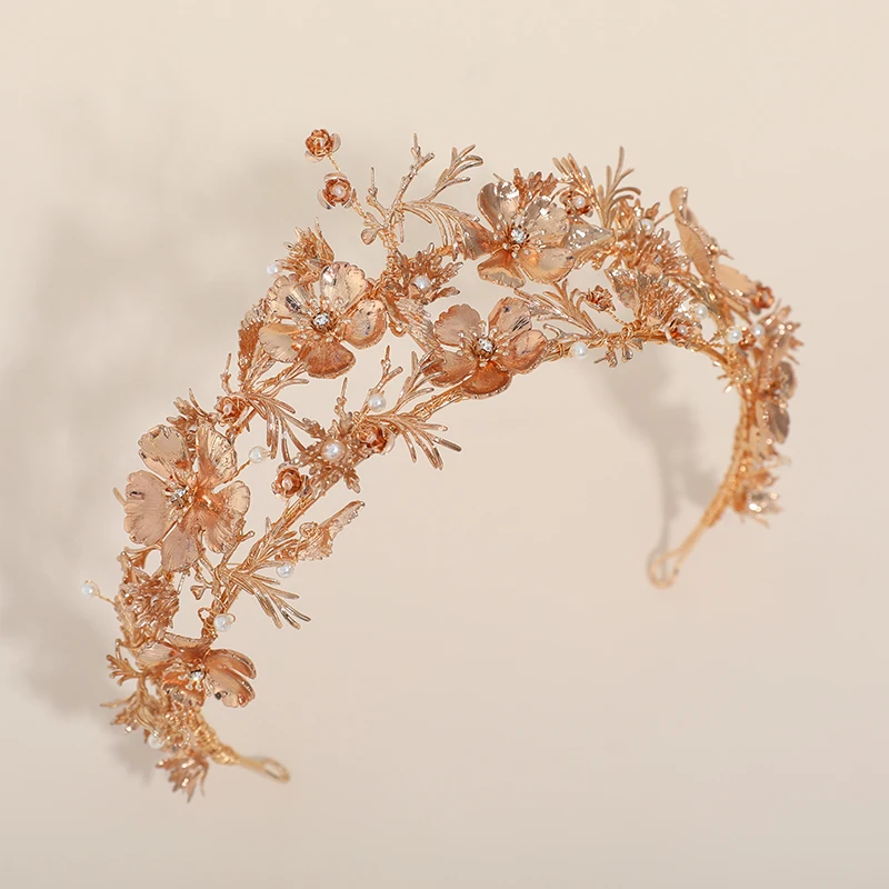 Fashion Double-Layer Wedding Hair Crown Accessories Handmade Gold Leaves Metal Flower Bridal Crown And Tiaras