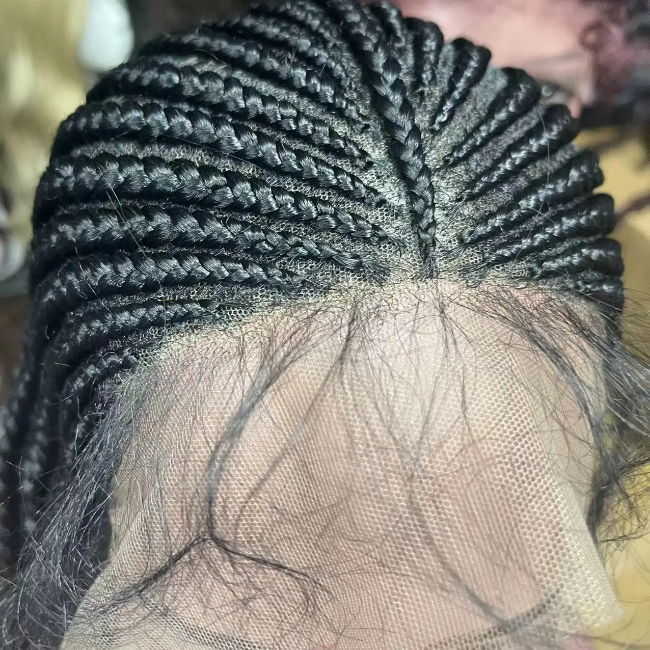 Original Human Hair Full Lace Black Women Man Braid Cornrows Box And Synthetic Ombre Colour Braided 2 Part Line Wig