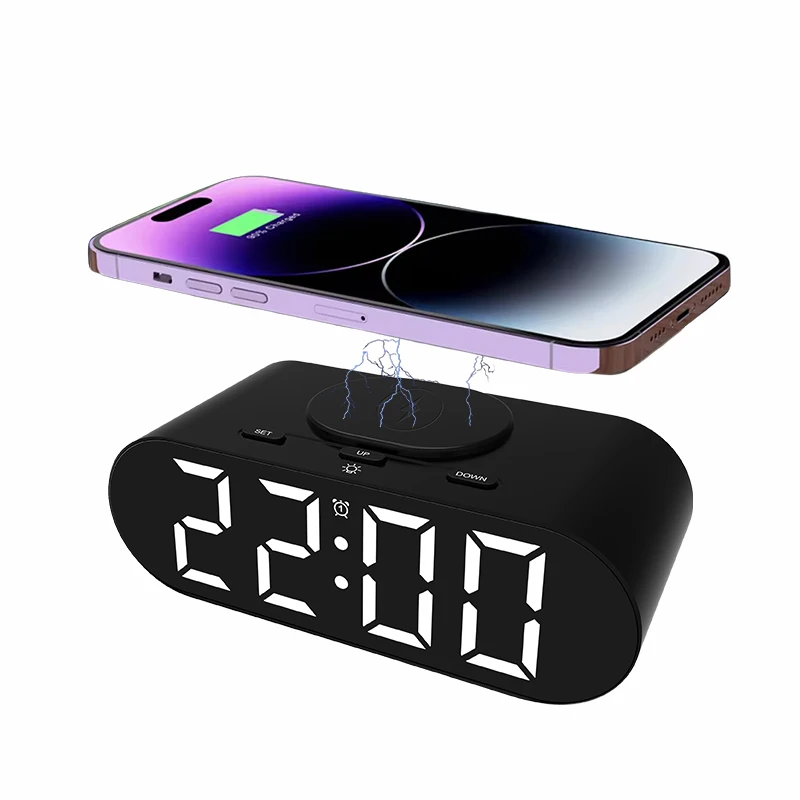 OEM/ODM 24 hour multifunction  smart table clocks light led alarm clock wake up wireless charger alarm clock for bedroom
