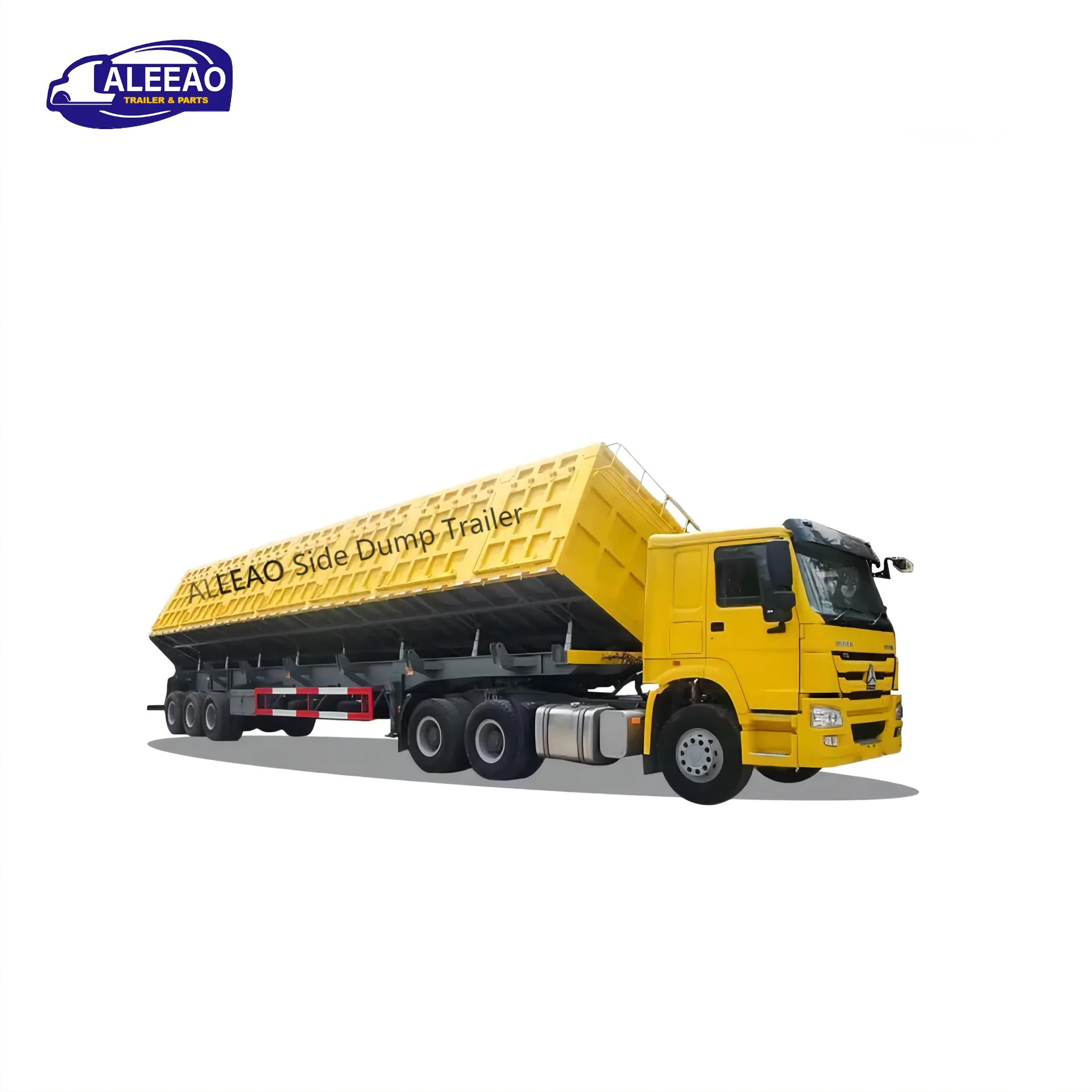 ALEEAO Tri Axles 50 Tons Side Tipping Dump Truck Trailer With Hydraulic Lift For Cargo Transport