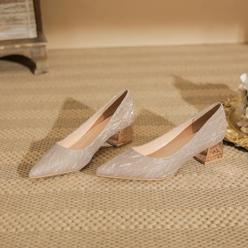 Women Wedding Shoes Comfortable Suede Solid Color Pointed-toe Mujer Shoes Wrap-toe Shallow Flats For Ladies Banquet Bridal Shoes