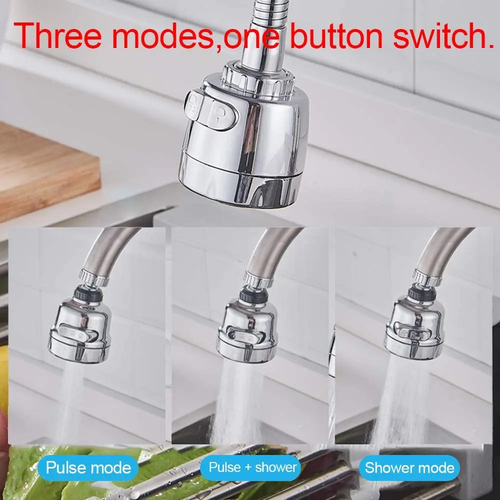 Sliver 360 Degree Swivel  3 spray Kitchen Sink Faucet Aerator Tap Aerator Faucet Nozzle