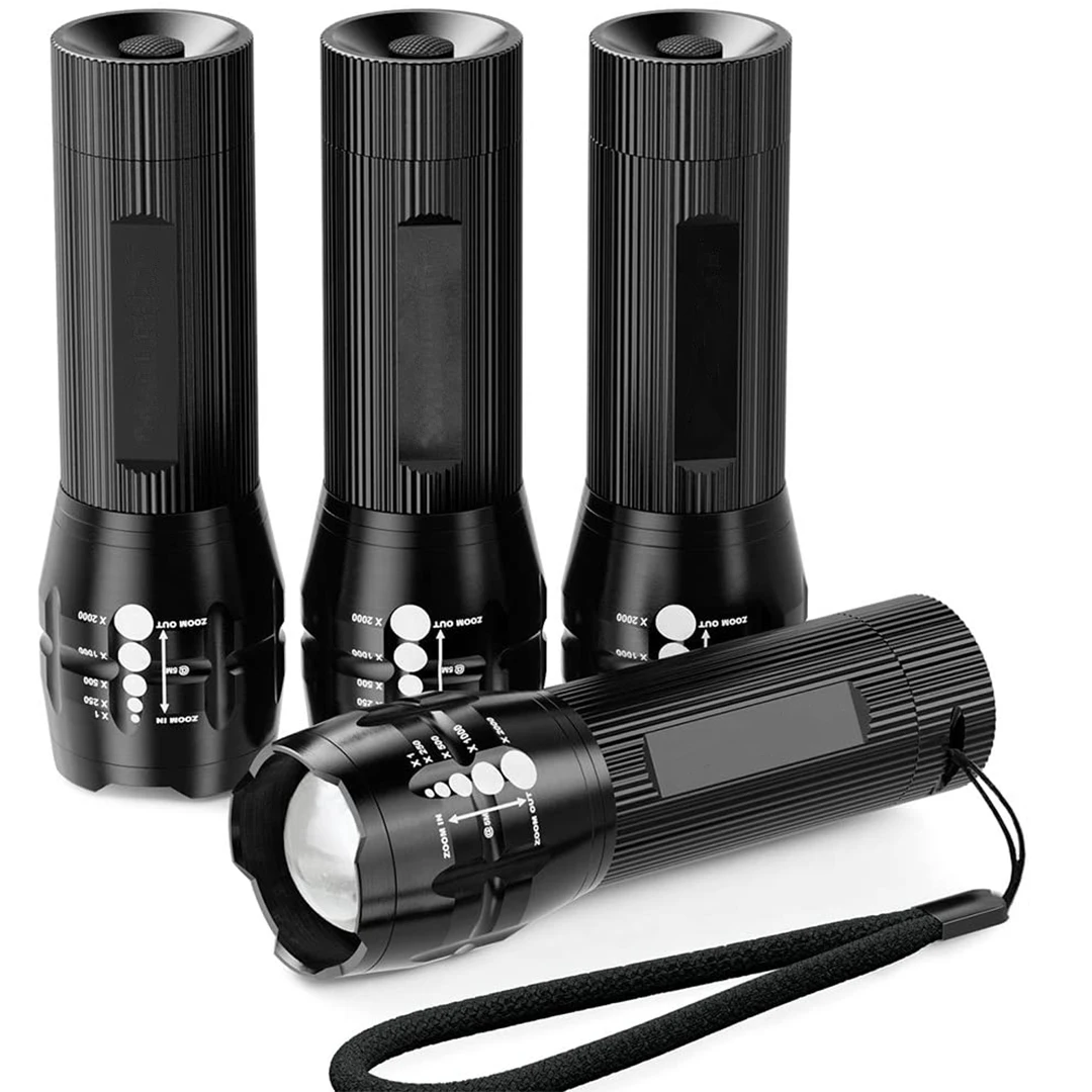 Ультраяркий светодиодный фонарик, масштабируемый тактический фонарик с 3 режимами, комплект из 4 фонариков для кемпинга, езды на велосипеде, экстренных ситуаций