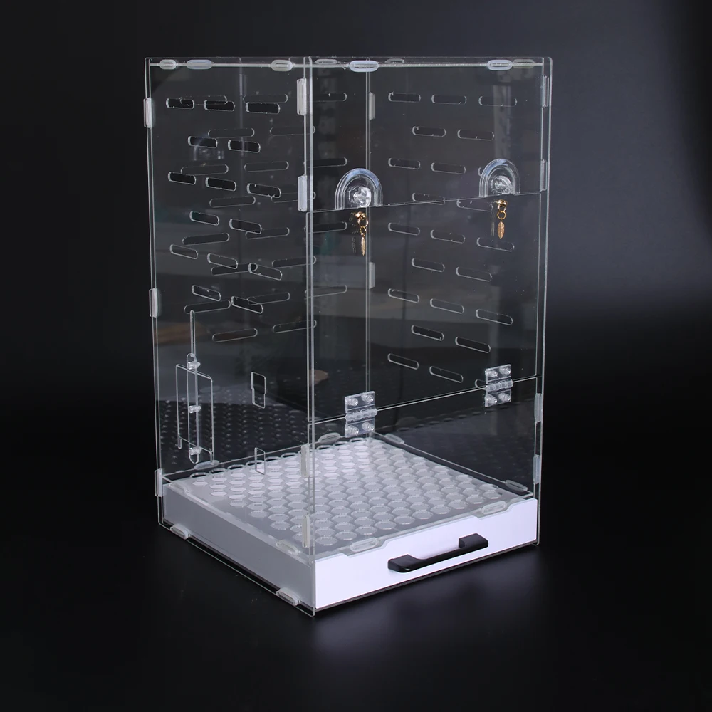 Custom big size  rectangle clear Acrylic Parrot Bird Cages with breeding door and food cups