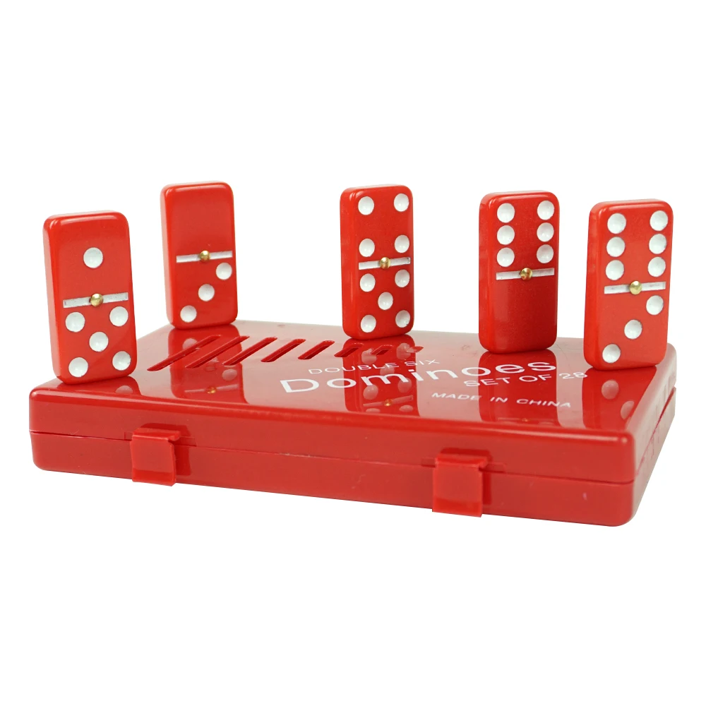 Factory Wholesale Customized Red Plastic Box Red Dominoes 5010 white dot Double 6 Domino Game Set