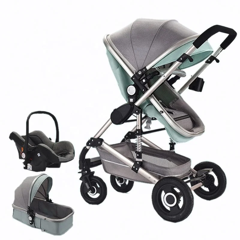 
Foldable Luxury High Landscape Carriage Travel Baby Stroller 3 In 1, Pram with Car Seat 