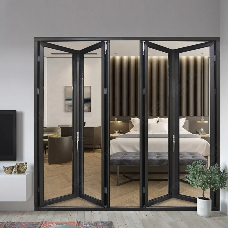 LongTai Frameless folding doors aluminium glass bifold kitchen toilet bathroom sliding folding door interior Partition