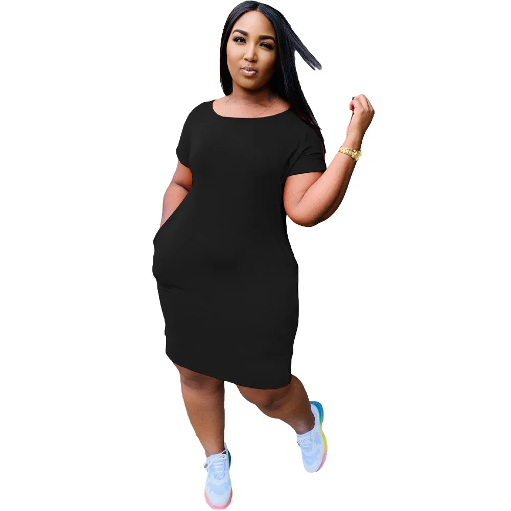 Solid Crew Neck Dress Ladies T-shirt Dresses for Women Summer Casual Dresses Natural Satin OEM Service Adults with Plus Size